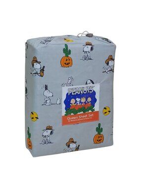 Peanuts Snoopy Fall Western Halloween Queen Sheet Set By Berkshire Light Gray